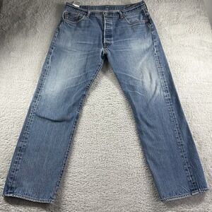 Levi's 501 Jeans Mens 40x34 (36x29) Fading Whiskering Distress‎ Button Fly Light